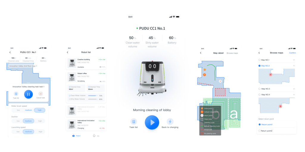 cleaning reports on pudu link app by industrial cleaning robots